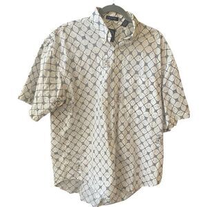 Men’s Salty Dog Cream Abstract Short Sleeve Button Down Shirt Size Large